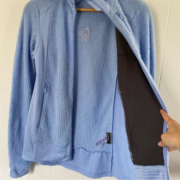 NORRONA Falketind Alpha120 Zip Hood Sherpa Fleece Fuzzy Pastel Blue Norway - Picture 9 of 16